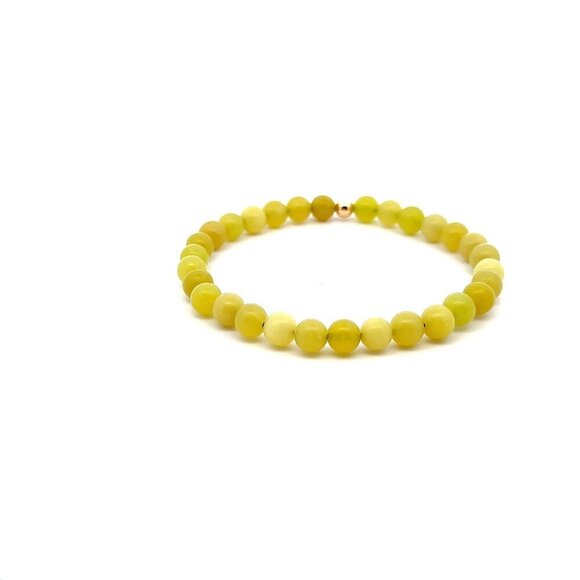 Natural Lemon Jade Gemstones 6mm Stretchable Bracelet 18k Gold Bead Charm S7" - Picture 2 of 5